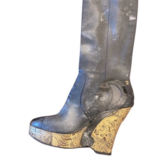 CHANEL platforms heels thigh high boots - Picture 1 of 16